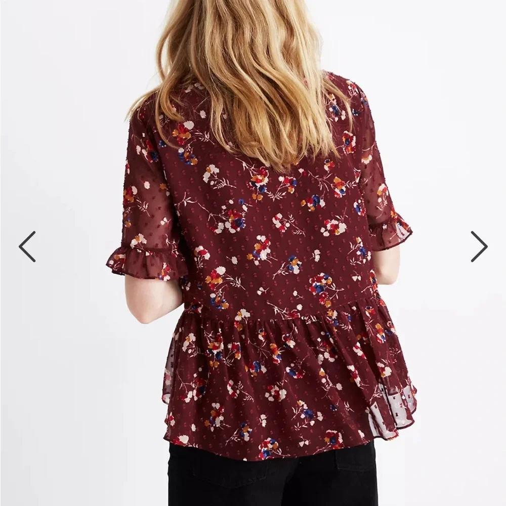 Madewell Ruffle Peplum Swing Top in Clipdot Carnation Toss - Picture 8 of 9